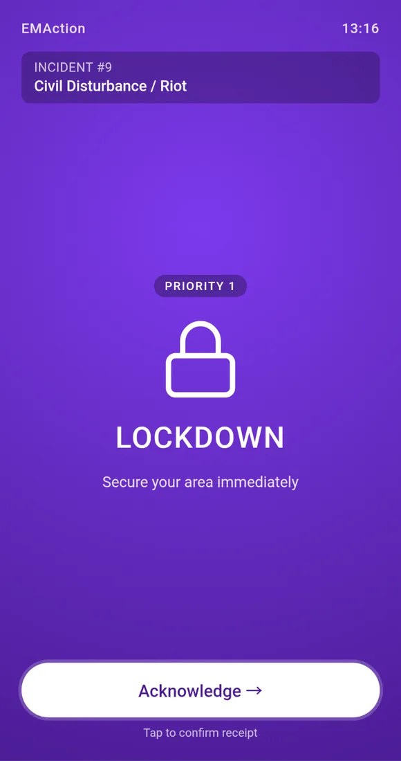 Lockdown broadcast instruction on a staff phone