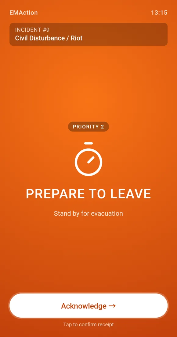 Prepare to Leave broadcast instruction on a staff phone